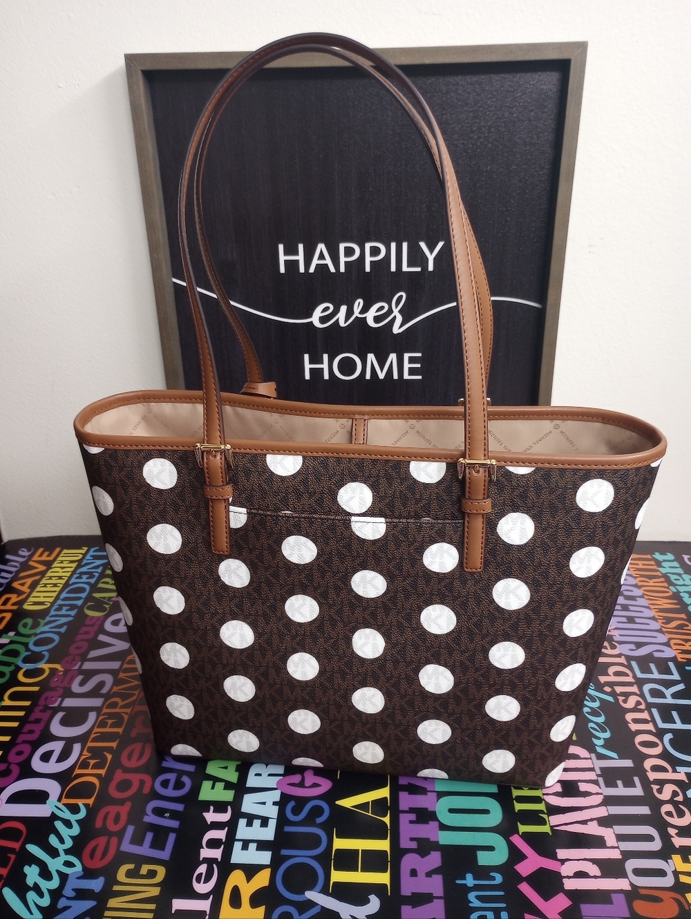 Michael Kors Brown Logo Polka Dot Tote!. - Picture 5 of 7
